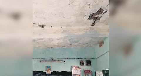 The ceiling is a sad picture in one of the classrooms