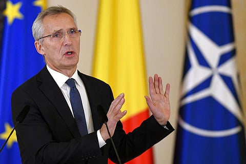 NATO Secretary-General Jens Stoltenberg gestures during a press briefing, ahead of the meeting of NATO Foreign Ministers in Bucharest, Romania, Nov. 28, 2022. (Photo | AP)