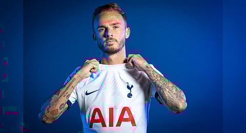 English midfielder James Maddison poses in a Spurs jersey after completing his move from former Premier League Champions Leicester City. (Photo | Twitter @SpursOfficial)