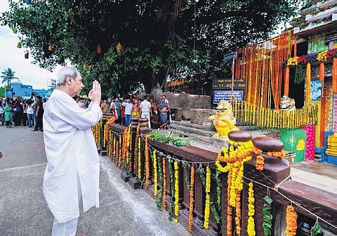 CM Naveen Patnaik prays near Lingaraj temple at Old Town in Bhubaneswar | Express