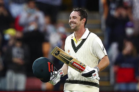 Australia's Travis Head celebrates making 100 runs against England during their Ashes cricket test match in Hobart, Friday, Jan. 14, 2022. (Photo | AP)