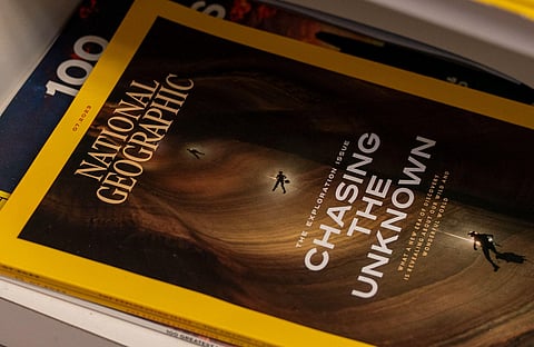 The July 2023 edition of National Geographic for sale at a newsstand. (Photo|AP)