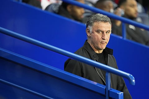 PSG's head coach Christophe Galtier enters to the field prior to their French League One soccer match against Lens at Parc des Princes stadium in Paris, France, on April 15, 2023. (File Photo | AP)
