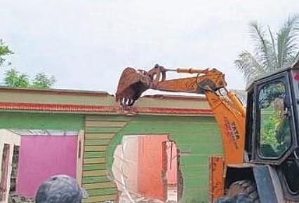A structure being demolished  at Sanapur recently | Express