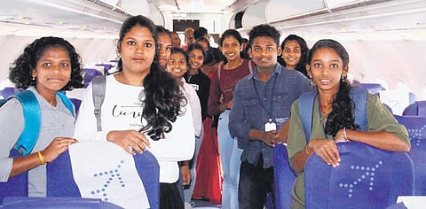 The group of students inside the IndiGo flight | Express
