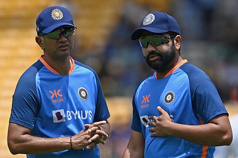 Representational Image: Indian cricket team captain Rohit Sharma (R) and head coach Rahul Dravid.