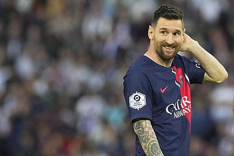 PSG's Lionel Messi reacts during the French League One soccer match between Paris Saint-Germain and Clermont at the Parc des Princes in Paris, France, Saturday, June 3, 2023. (Photo | AP)