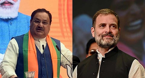 A collage of BJP President JP Nadda (L) and Congress Leader Rahul Gandhi, used for representative purposes only. (Photo | PTI)