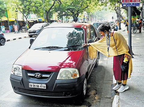 In most of the streets, the Chennai corporation has put up sign boards indicating the hourly standard parking charges | Ashwin prasath