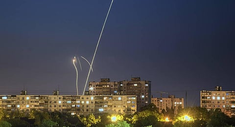 Russian rockets are launched against Ukraine from Russia's Belgorod region, seen from Kharkiv, Ukraine. (Photo | AP)