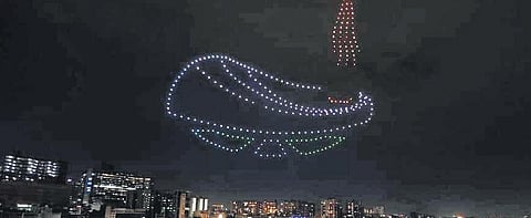The 30-minute drone show, organised by Cyberabad police on Sunday, depicted key achievements of the State over the past nine years | Vinay Madapu