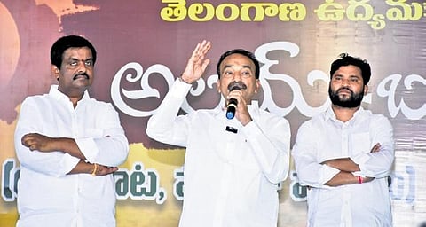 BJP MLA Eatala Rajendar addresses the gathering at an ‘Alai Balai’ programme organised in Bhuvanagiri on Sunday
