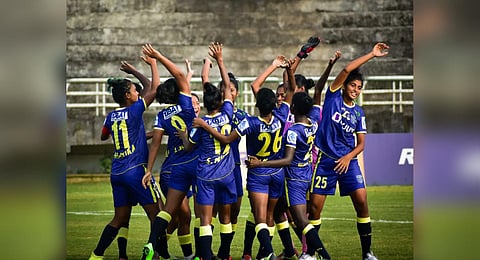 Kerala Blasters women's team in the Kerala Women's League (Photo | Kerala Blasters Women Twitter)