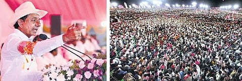 Chief Minister K Chandrasekhar Rao addressing a public meeting in Nagarkurnool on Tuesday