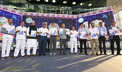 IT & Industries Minister KT Rama Rao releasing the annual report 2022-23 of the Industries and Commerce department (Photo | Twitter)