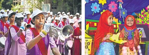 School students taking part in Jan Bhagidari state-level workshop conducted in Vijayawada on Tuesday | Prasant Madugula