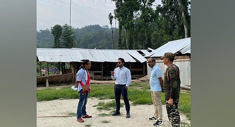 District Magistrate Sunny K Singh (in sunglasses) taking stock of the damage (Photo | Special arrangement)