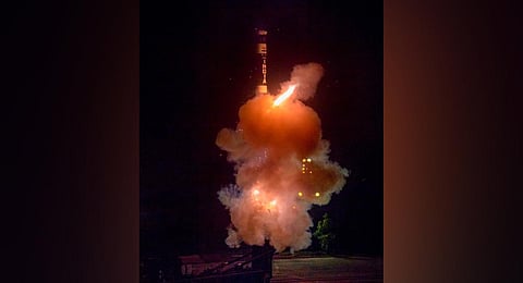 New generation ballistic missile 'Agni Prime' being test-fired by Defence Research and Development Organisation from Dr APJ Abdul Kalam Island off the coast of Odisha (PTI)
