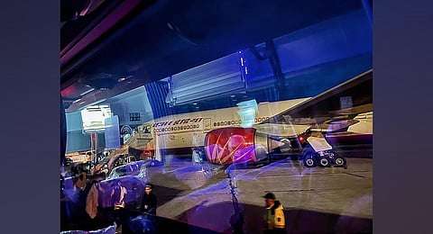 Air India aircraft after it landed at the Sokol Airport in Magadan, Russia following a technical snag. The Air India plane, carrying 216 passengers and 16 crew members. (Photo | PTI)