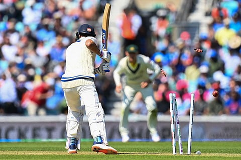 India’s Shubman Gill loses his wicket on Day two of the World Test Championship Final against Australia at the The Oval on Friday. (Photo | AP)