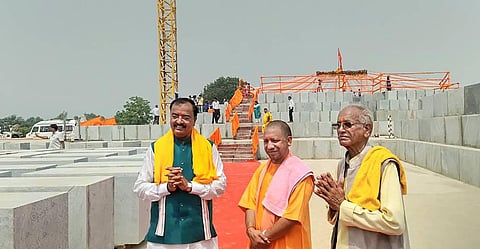 Representational Image: Uttar Pradesh Chief Minister Yogi Adityanath with Dy CM Keshav Prasad Maurya (L) and General Secretary of Shri Ram Janmabhoomi Teerth Kshetra Champat Rai (R).  (Photo | PTI)