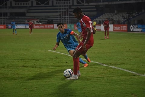 Sunil Chhetri in action against Lebanon on Saturday Picture credit: Vinod Kumar T