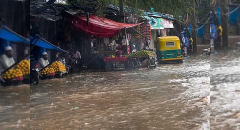 A street seen waterlogged after heavy monsoon rains, in New Delhi. (Photo | PTI)