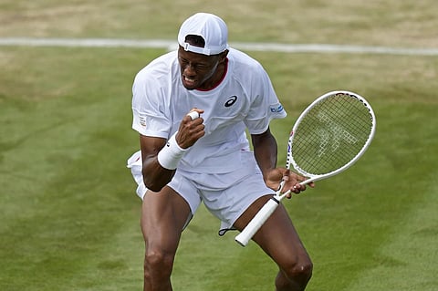 Wimbledon 2023: Christopher Eubanks of the US celebrates winning a point against Stefanos Tsitsipas. (Photo | AP)