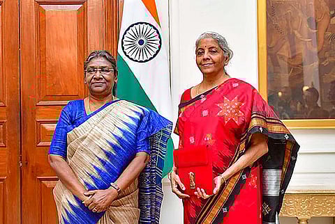 File photo of President Droupadi Murmu with Finance Minister Nirmala Sitharaman. (Photo | PTI)