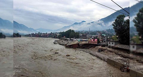 Floods following recent heavy monsoon rains, in Kullu. (Photo | PTI)