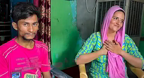 Pakistan's Seema Haider and India's Sachin Meena speak to media after they walked out of a jail, in Greater Noida, Sunday, July 9, 2023. (PTI | Photo)