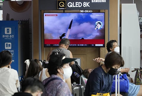 A TV screen shows an image of North Korea's missile launch during a news program at the Seoul Railway Station in Seoul, South Korea, Wednesday, July 12, 2023. (Photo | AP)