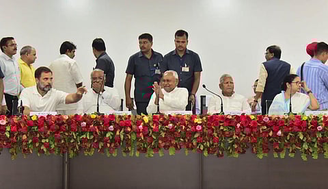 FILE - The leaders from Opposition parties during a joint press conference after their meeting, in Patna, on June 23. (Photo | PTI)