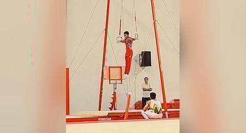 Tapan Mohanty in action.(Photo | Screengrab - Instagram @tapan__gymnast)