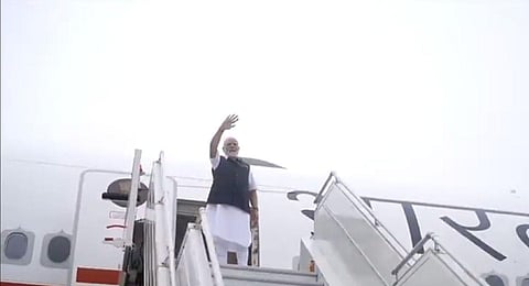 Prime Minister Narendra Modi departs from Delhi's Palam Airport, for his visit to France and UAE, July 13, 2023. (Photo | ANI)