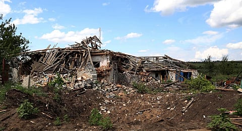 A destroyed house on a road in the village Verkhnyokamianske, eastern Ukraine. (Photo | AFP)