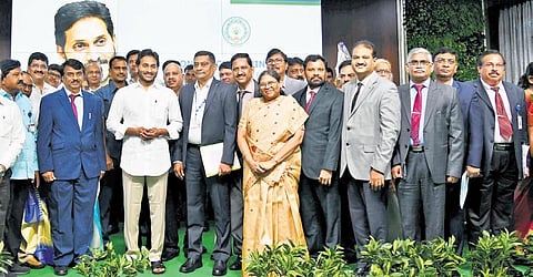 Chief Minister YS Jagan Mohan Reddy and vice-chancellors of various universities, experts and officials. (Photo | Express)