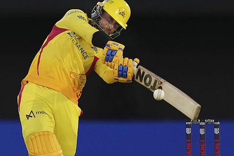 Texas Super Kings' Devon Conway bats during the team's Major League Cricket match against the Los Angeles Knight Riders in Grand Prairie, Texas. (Photo | AP)