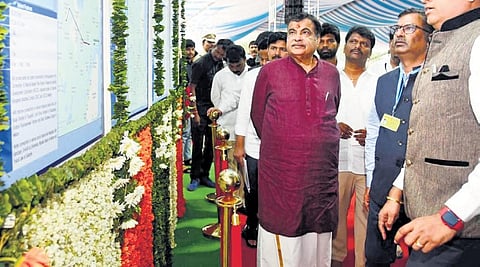 Union Minister for Road Transport and Highways Nitin Gadkari going through the maps of the National Highway projects undertaken by NHAI | Madhav K