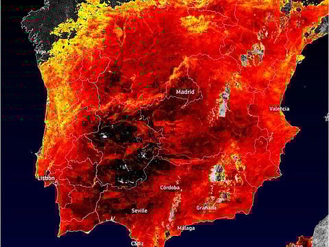 Land surface temperature has surpassed 60C in Spain.