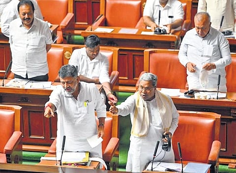 Chief Minister Siddaramaiah and Deputy Chief Minister D K Shivakumar in a heated debate in the Legislative Assembly on Thursday