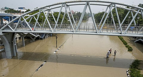 Roads flooded by the swollen Yamuna river, in New Delhi.(Photo | PTI)