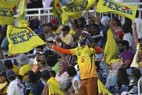 A fan in the stands cheers during a Major League Cricket match between the Los Angeles Knight Riders and the Texas Super Kings in Grand Prairie, Texas (Photo | AP)