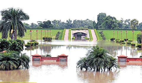 Flood water enters Mahatma Gandhi’s memorial at Raj Ghat where authorities have imposed traffic curbs | Parveen Negi