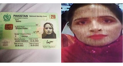 The identity card of Seema Ghulam Haider, a Pakistani mother of four, who sneaked into India to live with a Hindu man whom she befriended through an online game platform. (PTI)