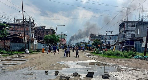 FILE - An image of a standoff between mob and security forces in Imphal East, used for representational purposes only. (Photo | AFP)