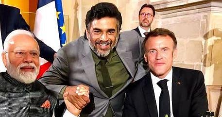 Actor R Madhavan with PM Modi, and French President Emmanuel Macron. (Photo | instagram)