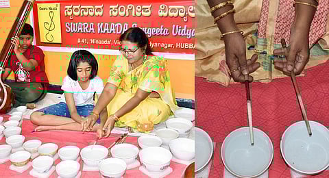 Vidushi Shashikala Dani guides a young enthusiast on jal tarang | D Hemanth