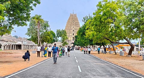 The new road which was constructed in front of Virupaksha temple after the announcement of the G20 meet in Hampi.