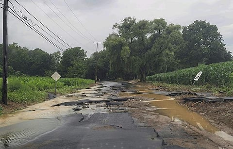 This photo provided by Jersey Central Power & Light shows flooding along Snyder Road, in Phillipsburg, N.J. (Photo | AP)